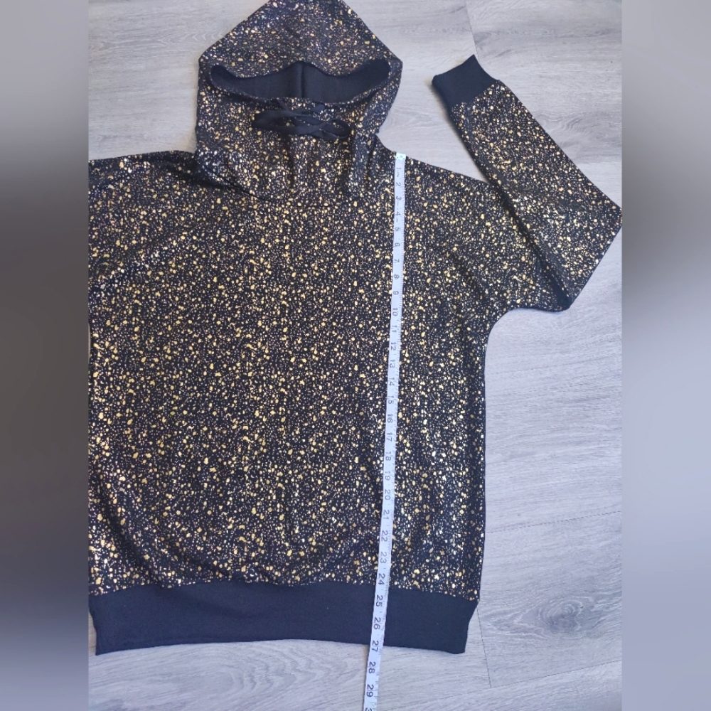 ULTRA REAR Material Girl Gold Foil Splatter Long Sleeve Drawstring Hoodie Unique - Picture 2 of 6